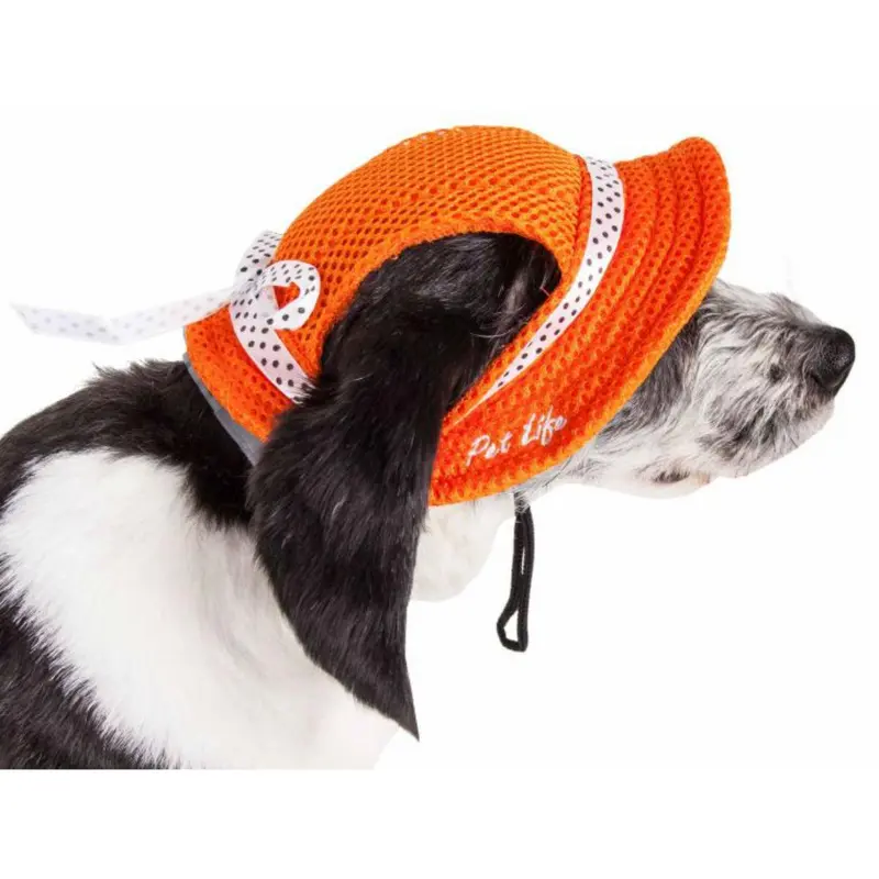 Pet Life Sea Spot Sun UV Protectant Mesh Brimmed Dog Hat Cap - Orange