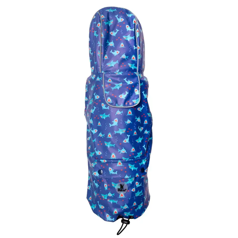 Worthy Dog London Dog Raincoat - Blue Chomp/Red Checkered