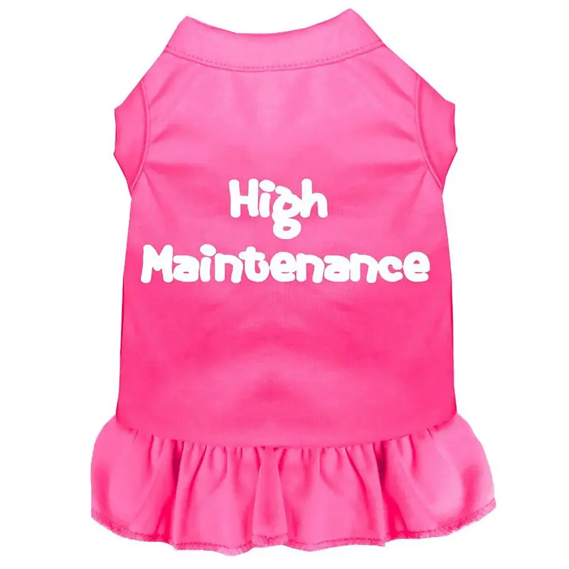 High Maintenance Screen Print Dog Dress - Bright Pink