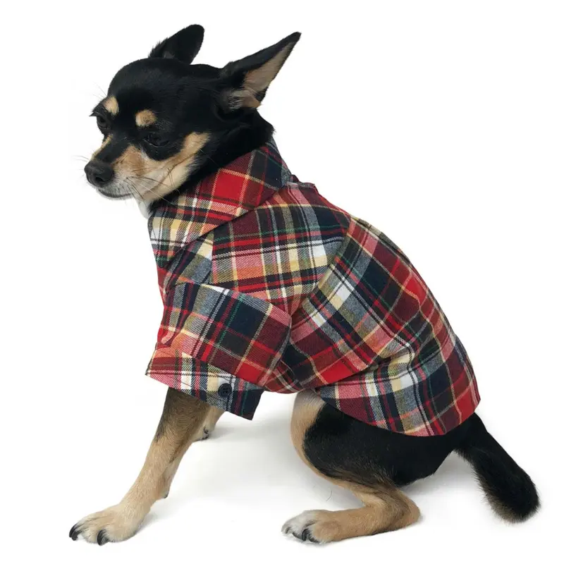 Flannel Button Down Dog Shirt by Dogo - Red