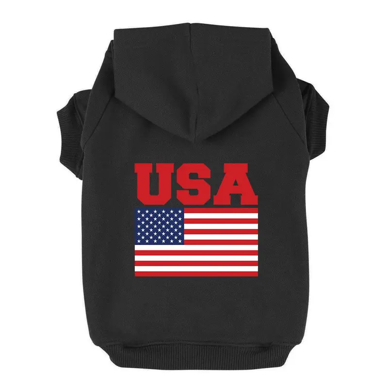 USA Flag Dog Hoodie - Black