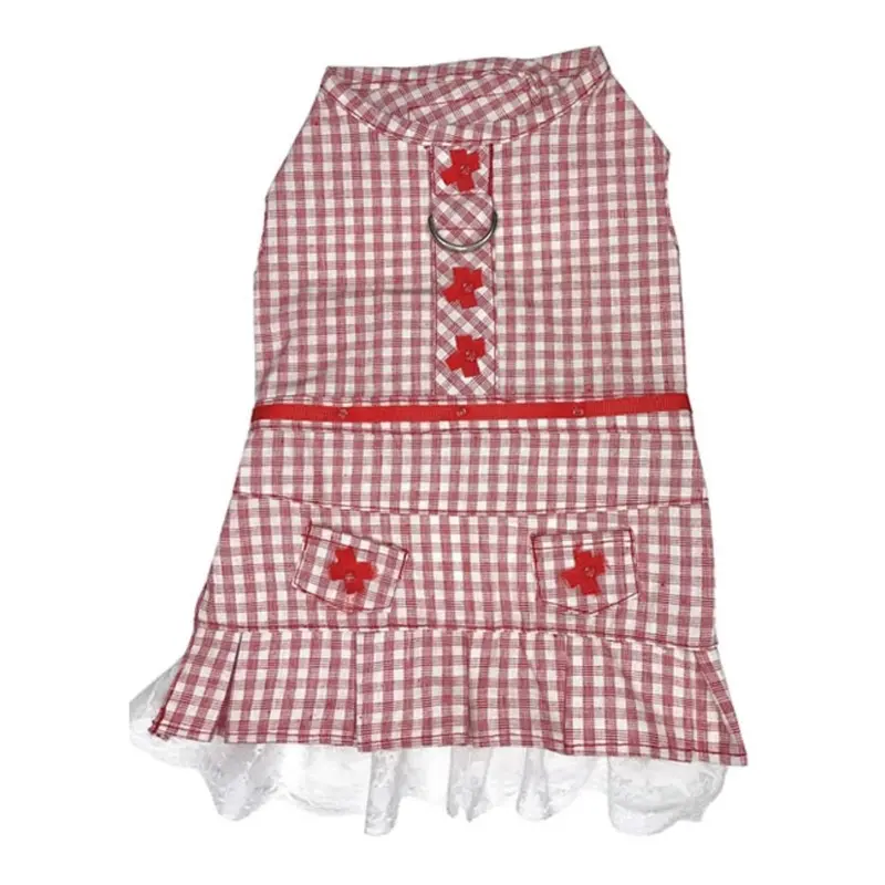 Parisian Pet Gingham Countryside Lace Dog Dress - Red