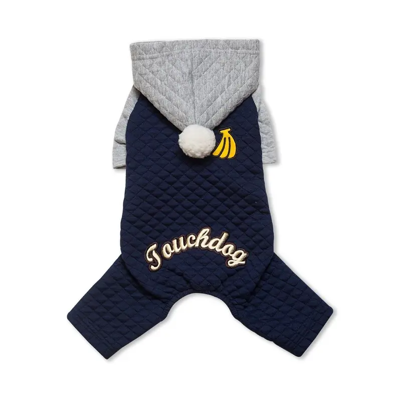 Pet Life Touchdog Designer Quilted Full-Body Hooded Dog Sweater - Navy