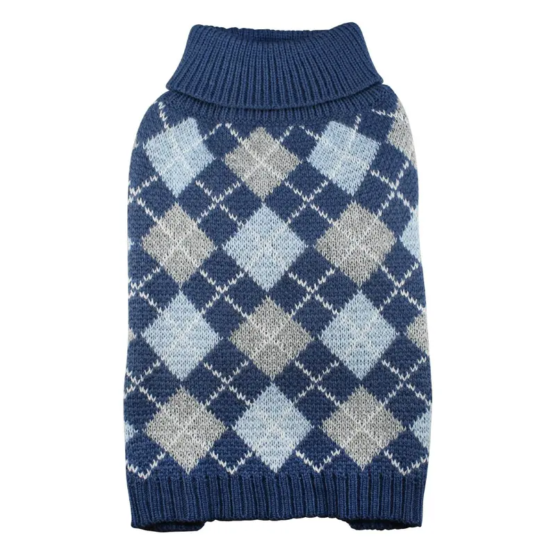 Klippo Argyle Turtleneck Dog Sweater - Navy Blue
