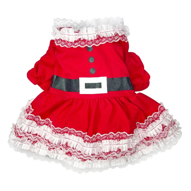 Klippo Lace Ruffles Christmas Dog Dress with Puffy Sleeves
