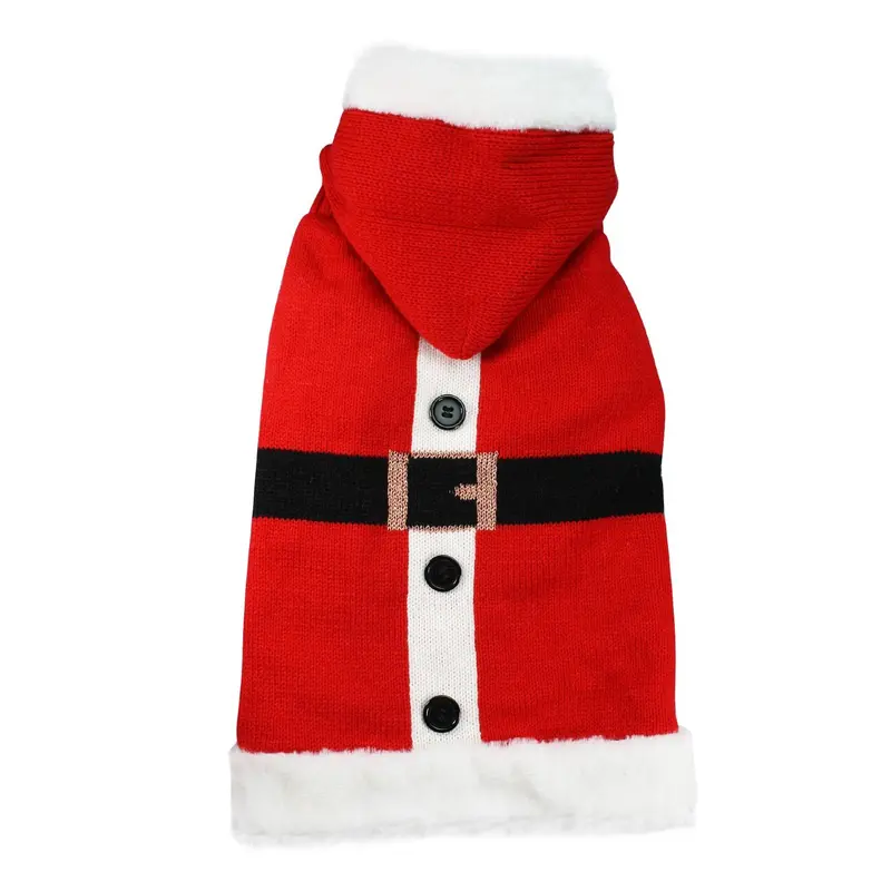 Klippo Santa Hooded Dog Sweater with Fur Trim