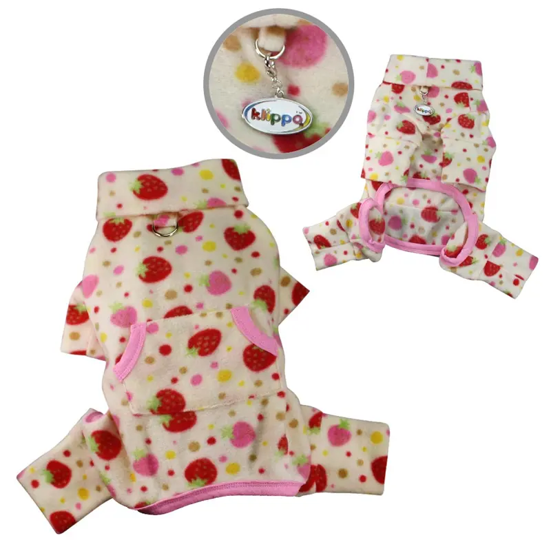 Klippo Yummy Strawberry Turtleneck Fleece Dog Pajamas - Yellow