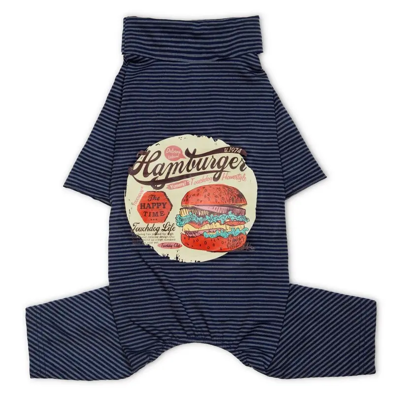Pet Life Touchdog Hamburger Lightweight Full Body Dog Pajamas - Navy