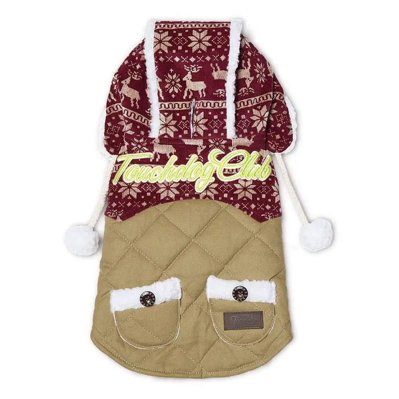 Pet Life Touchdog Snowadayz Pom Pom Hooded Fashion Dog Jacket - Red/Beige