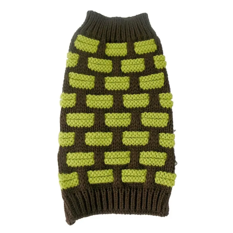 Pet Life Weaved Heavy Knit Designer Dog Sweater - Cocoa Brown and Neon Green