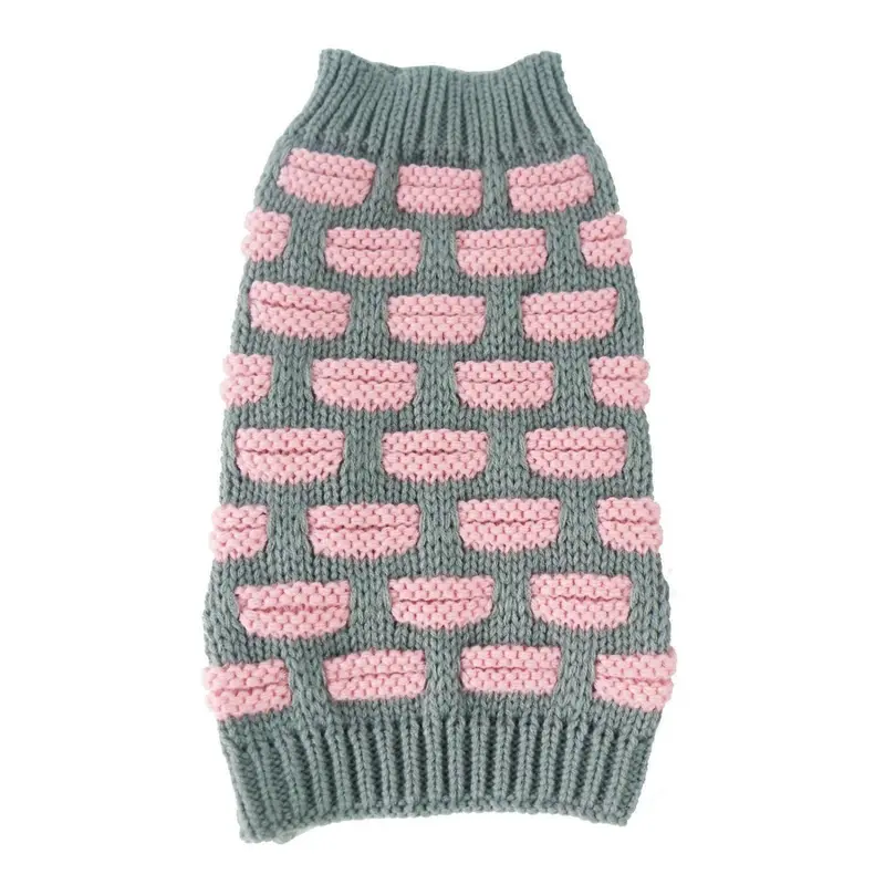 Pet Life Weaved Heavy Knit Designer Dog Sweater - Pink and Gray