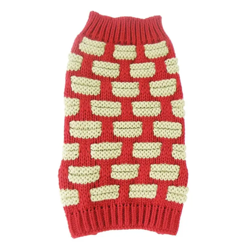 Pet Life Weaved Heavy Knit Designer Dog Sweater - Red and Beige
