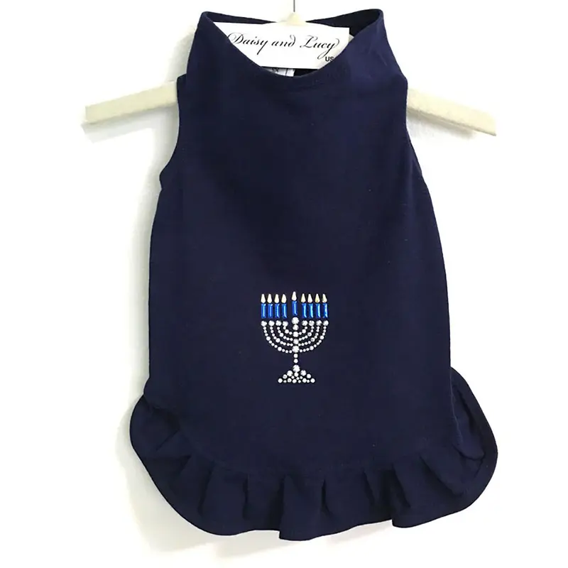 Daisy and Lucy Menorah Hanukkah Dog Dress - Navy