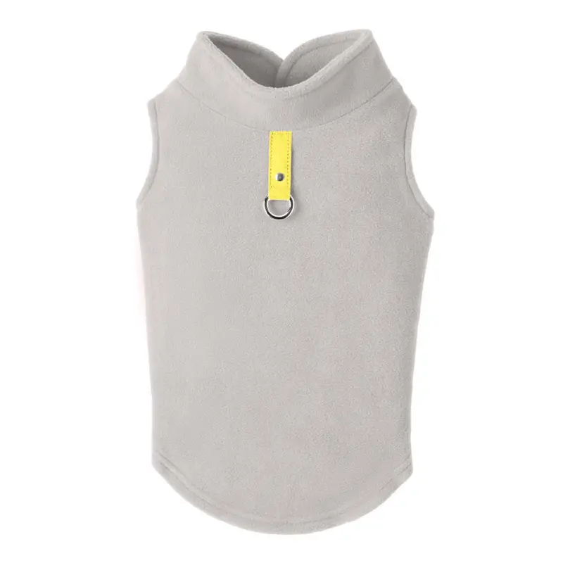Gooby Fleece Dog Vest - Gray with Yellow Tag