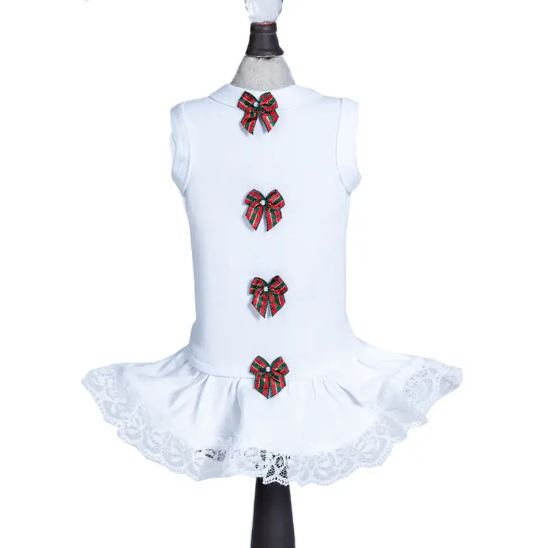 Hello Doggie Christmas Bows Dog Dress - White