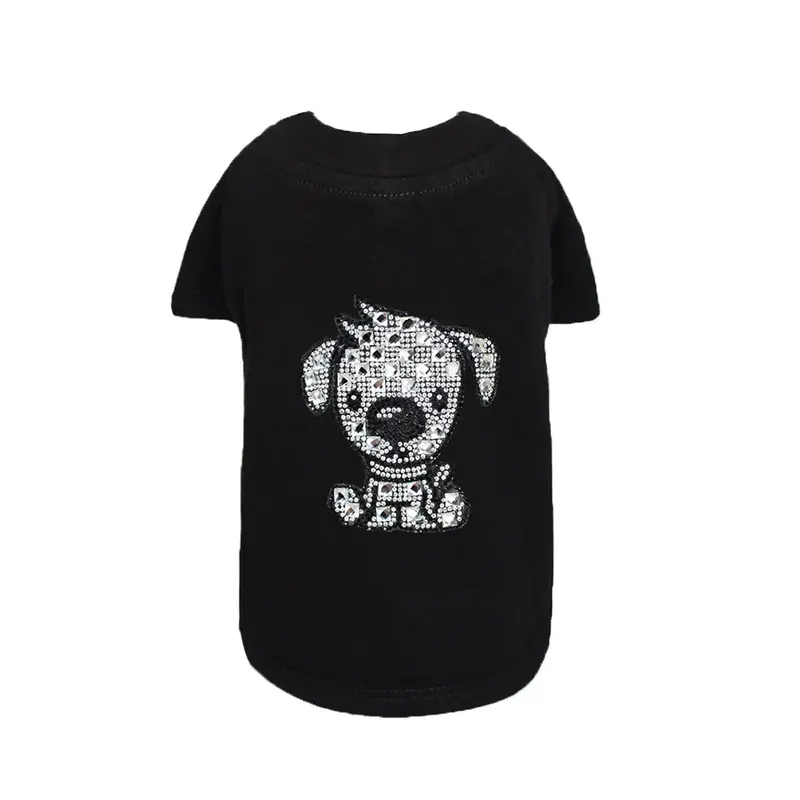 Hello Doggie Doggie Dog Rhinestone Dog T-Shirt - Black
