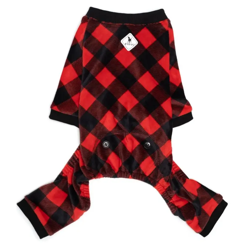 Worthy Dog Fleece Dog Pajamas - Black & Red Buffalo Plaid