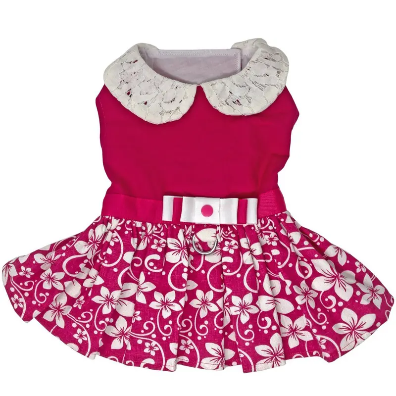 Pink Hibiscus Dog Harness Dress with Matching Leash by Doggie Design