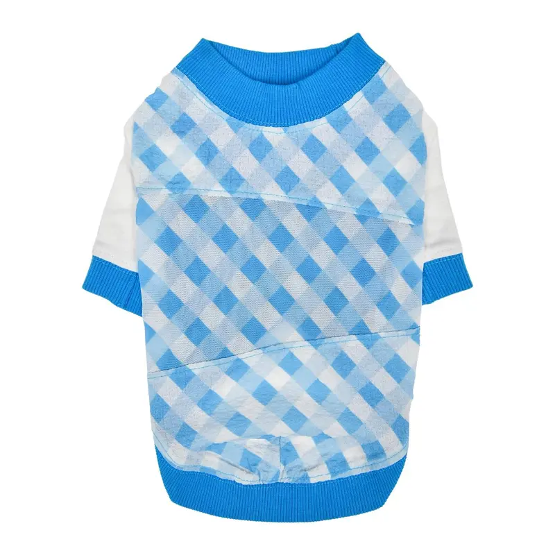 Puppia Claude Checkered Rounded Dog Shirt - Sky Blue