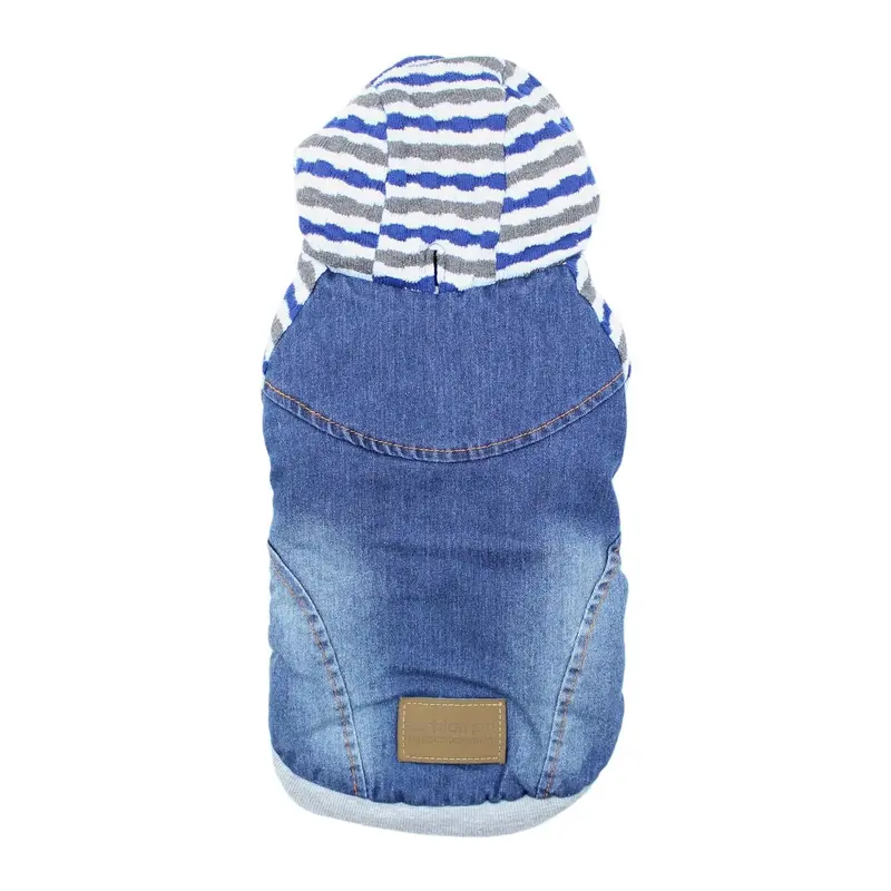 Parisian Pet Denim Striped Dog Hoodie Jacket - Blue