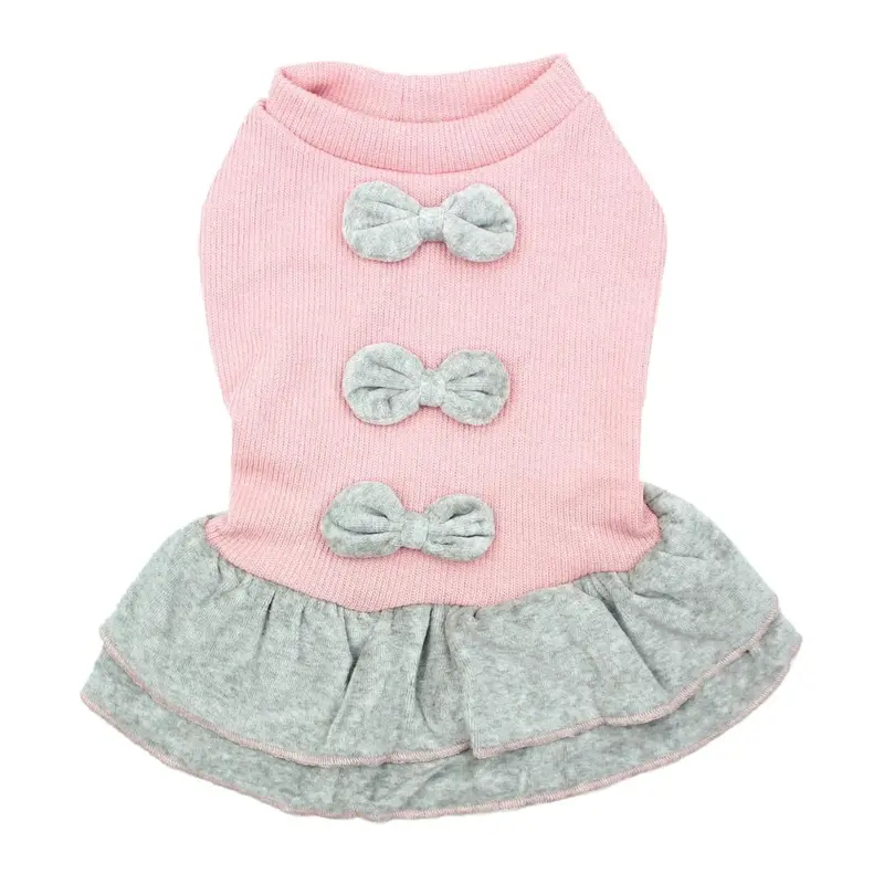 Parisian Pet Winter Bows Dog Dress - Pink and Gray