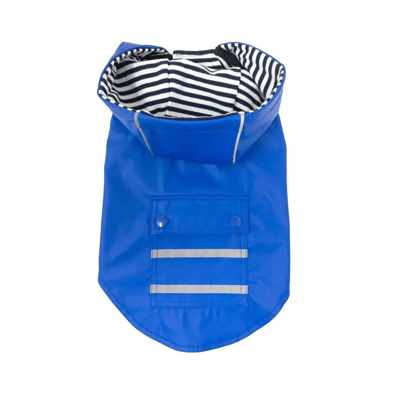 Doggie Design Slicker Dog Raincoat with Striped Lining - Cobalt Blue