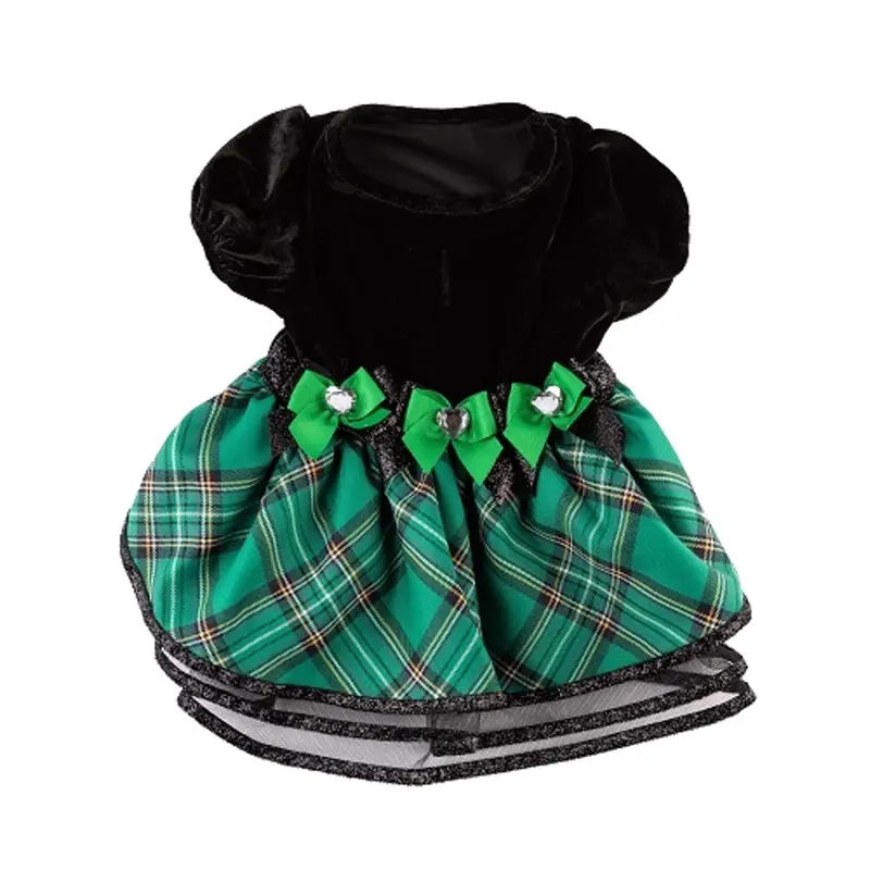 Max's Closet Holiday Tartan Plaid Dog Dress - Green