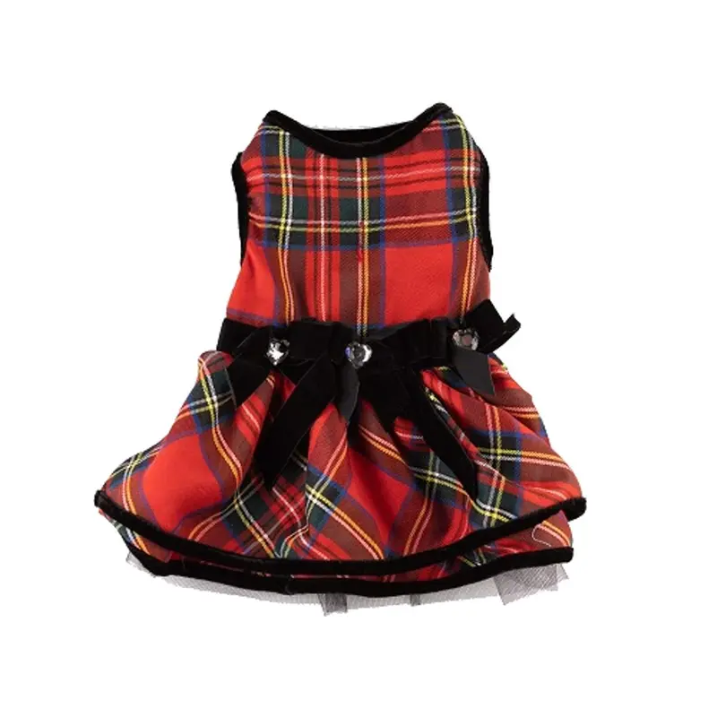 Max's Closet Holiday Tartan Plaid Dog Dress - Red