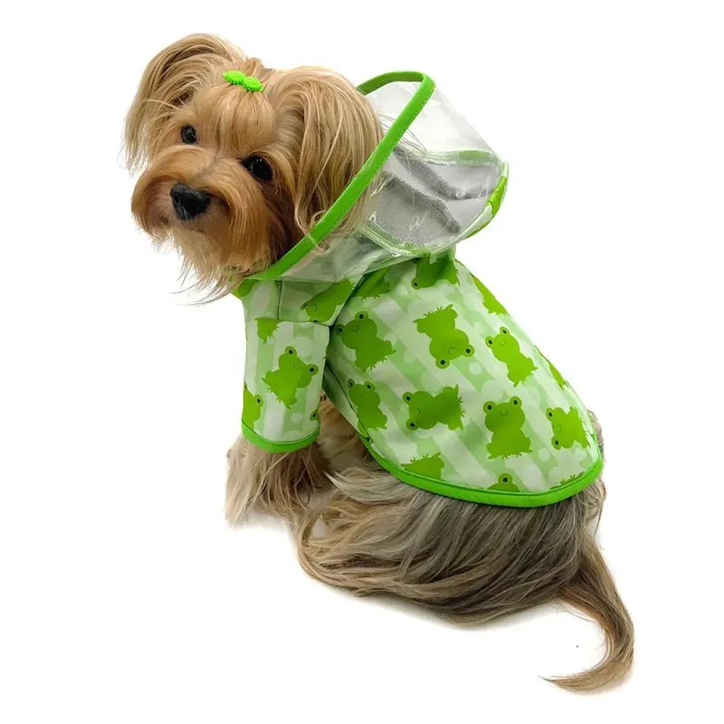 Klippo Clear View Dog Raincoat with Fleece and Detachable Hood - Froggy