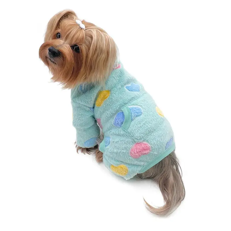 Klippo Ultra Plush Colorful Hearts Turtleneck Dog Pajamas - Blue