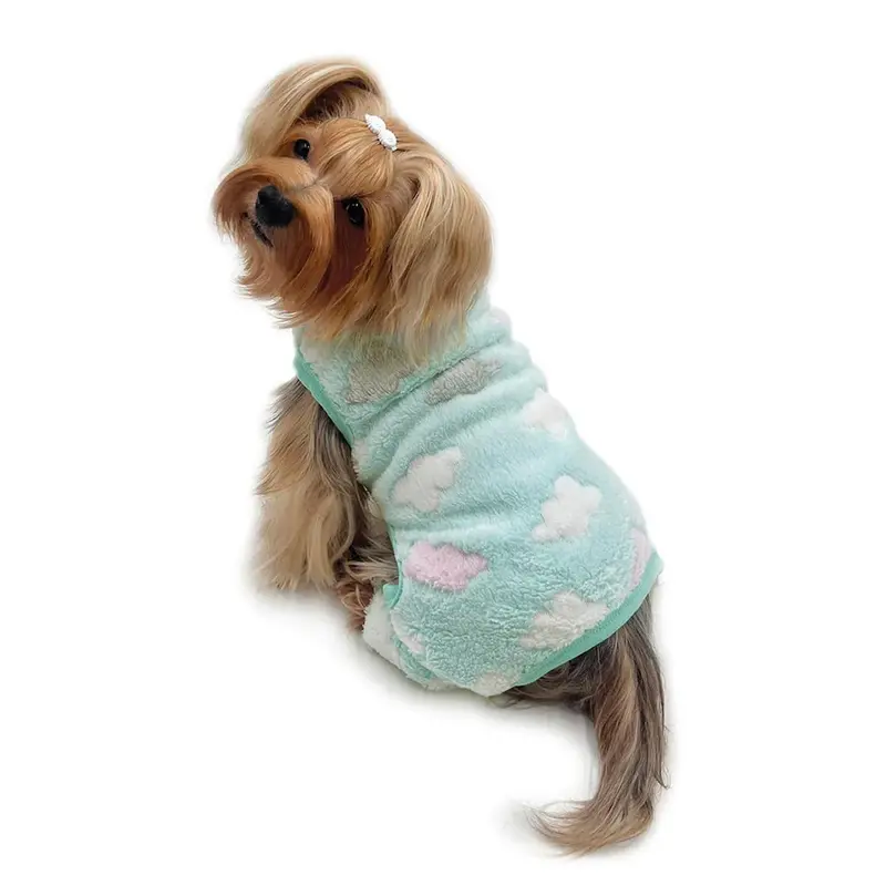 Klippo Ultra Plush Fluffy Clouds Front Sleeveless Dog Pajamas - Blue