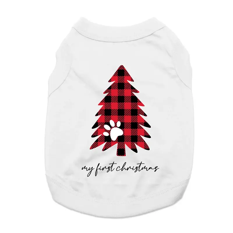 My First Christmas Buffalo Plaid Tree Dog Shirt - White