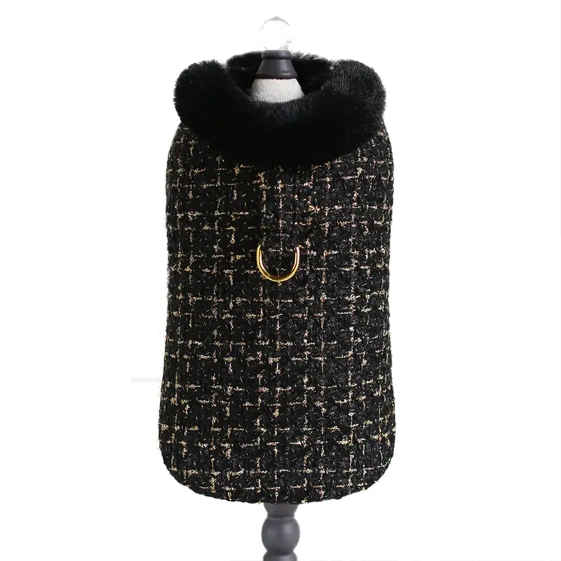 Hello Doggie Chantel Tweed Dog Coat - Black