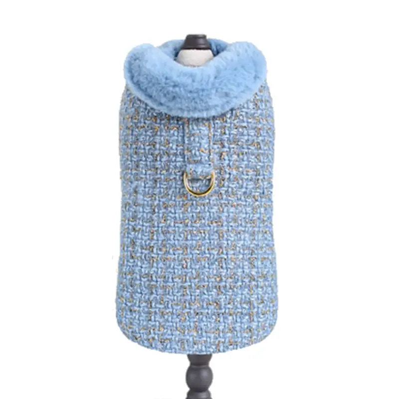 Hello Doggie Chantel Tweed Dog Coat - Blue