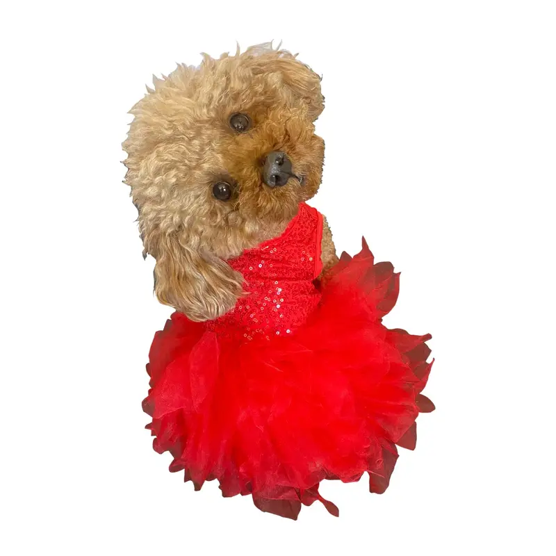 The Dog Squad Grand Entrance Allover Sequins Tutu Dog Dress - Red 