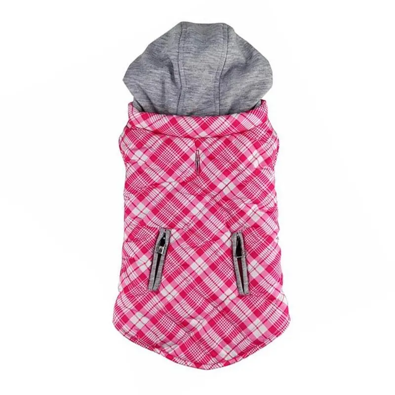 Doggie Design Weekender Quilted Hoodie Dog Jacket - Pink & White Plaid