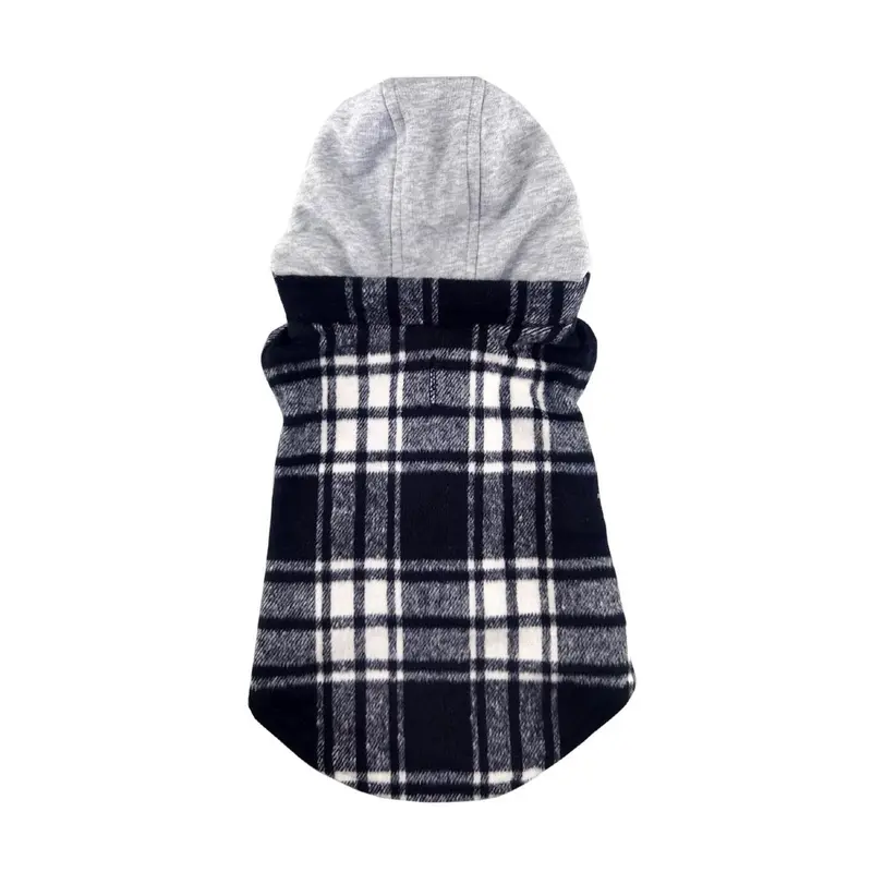 Doggie Design Weekender Sweatshirt Hoodie Dog Jacket - Black & White Plaid Flannel