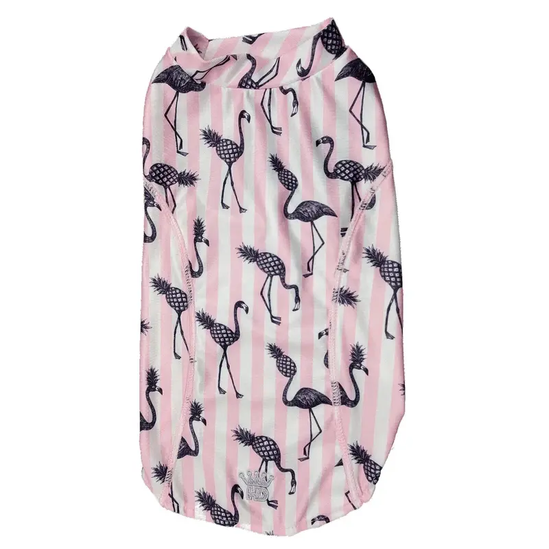 Hip Doggie 4-Way Stretch Athletic Dog Shirt - Flamingos