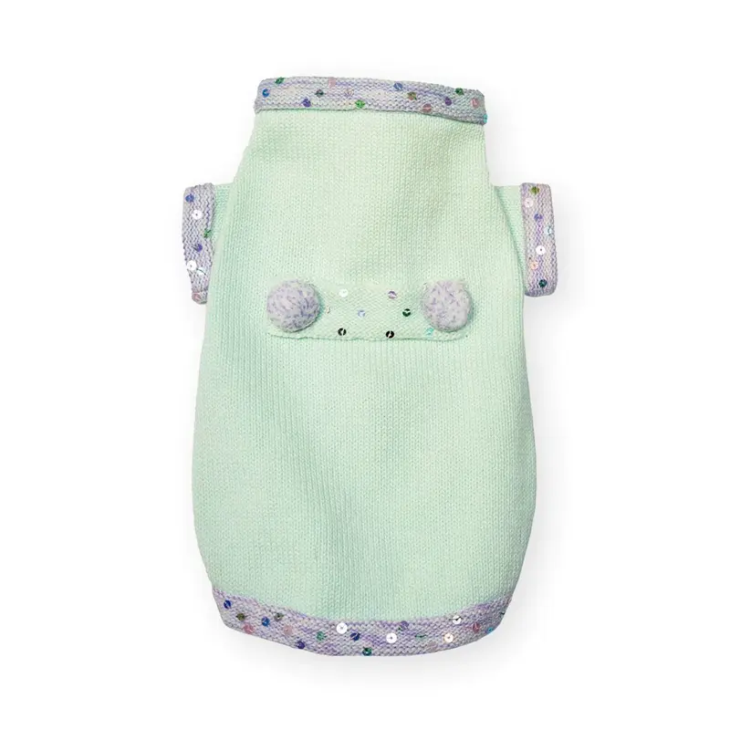 Oscar Newman Pom-Pom Peacoat Dog Sweater - Green
