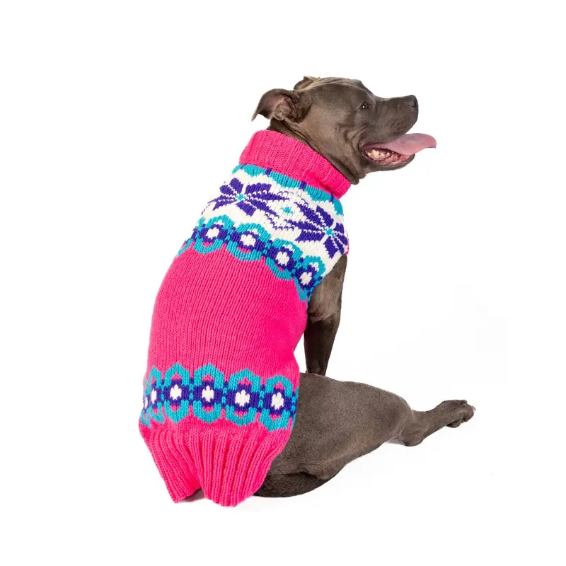 Chilly Dog Handmade Apres Ski Wool Dog Sweater - Hot Pink Elsa