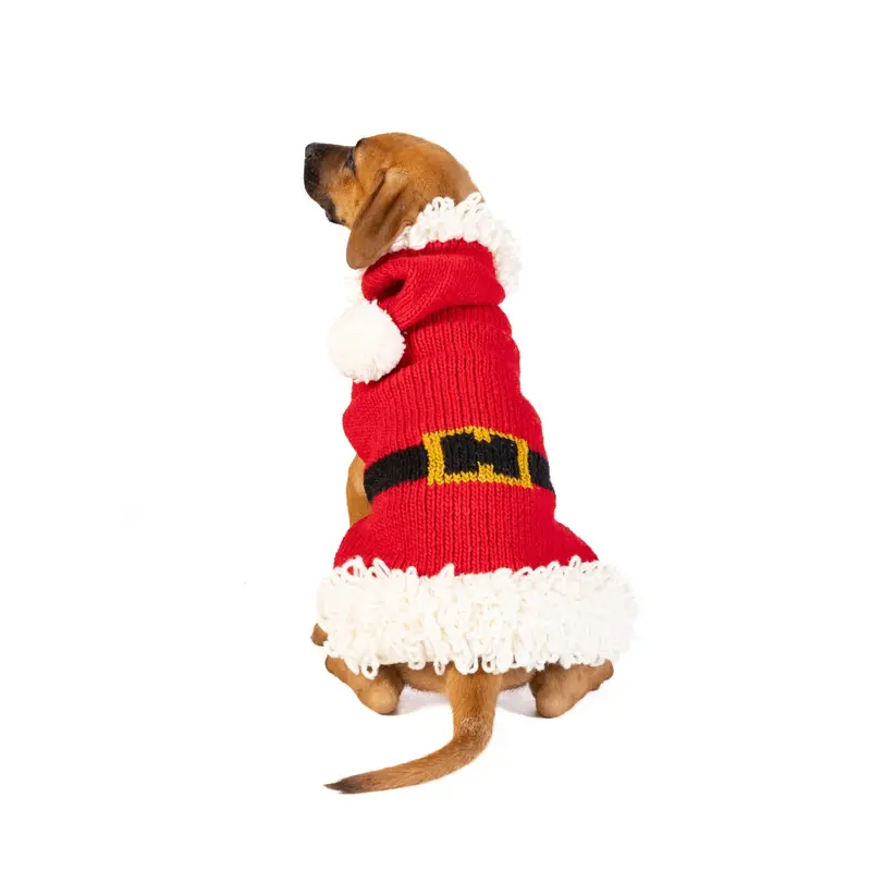 Chilly Dog Handmade Holiday Wool Dog Hoodie - Santa