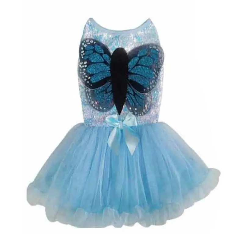 Pawpatu Butterfly Sequin and Ruffle Petti Dog Dress - Blue