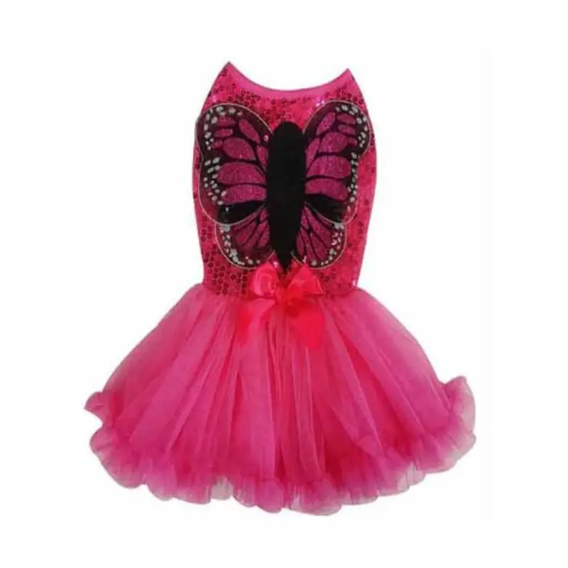 Pawpatu Butterfly Sequin and Ruffle Petti Dog Dress - Hot Pink