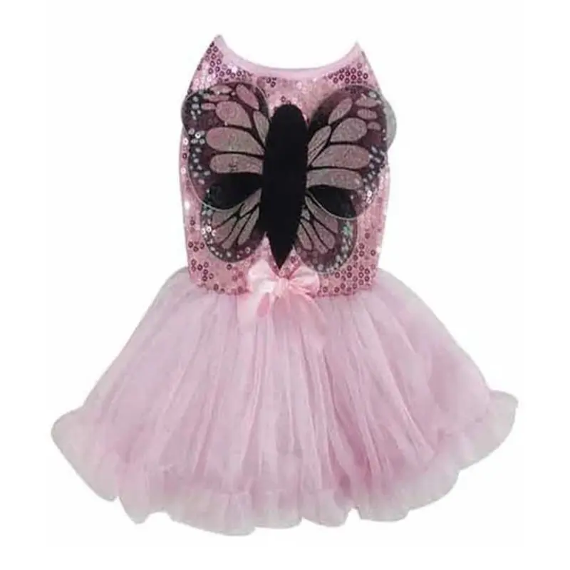 Pawpatu Butterfly Sequin and Ruffle Petti Dog Dress - Light Pink