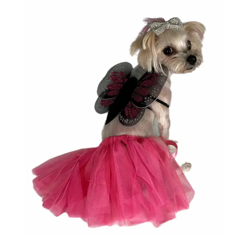 Pawpatu Butterfly Wings and Tutu Dog Costume - Fuschia