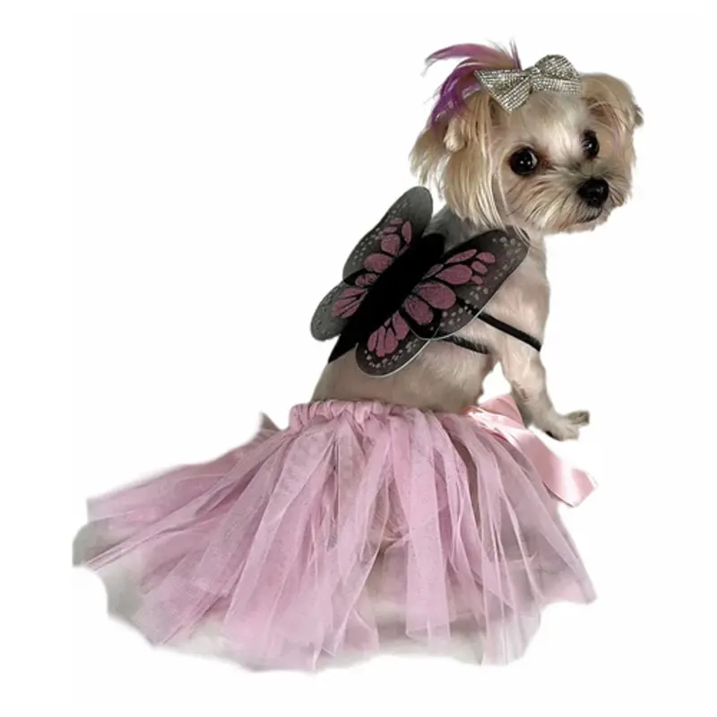 Pawpatu Butterfly Wings and Tutu Dog Costume - Light Pink