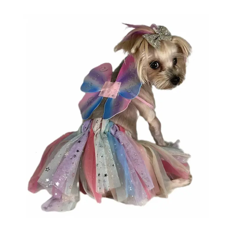 Pawpatu Butterfly Wings and Tutu Dog Costume - Rainbow