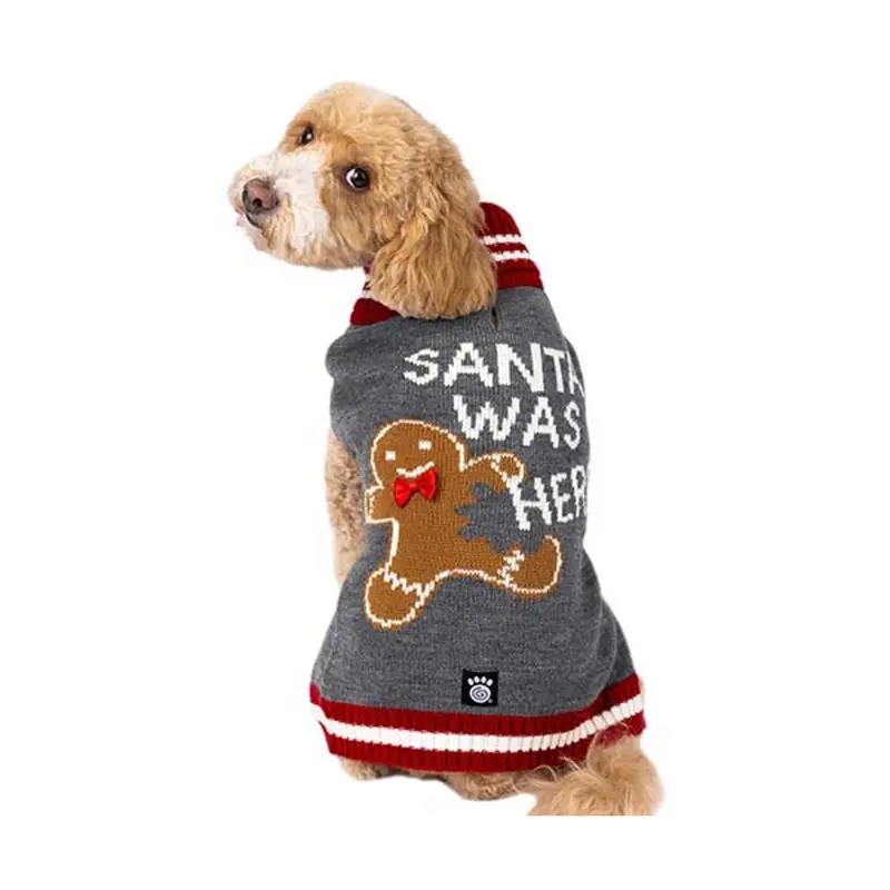 Petrageous Holiday Turtleneck Dog Sweater - Santa was Here - Gray