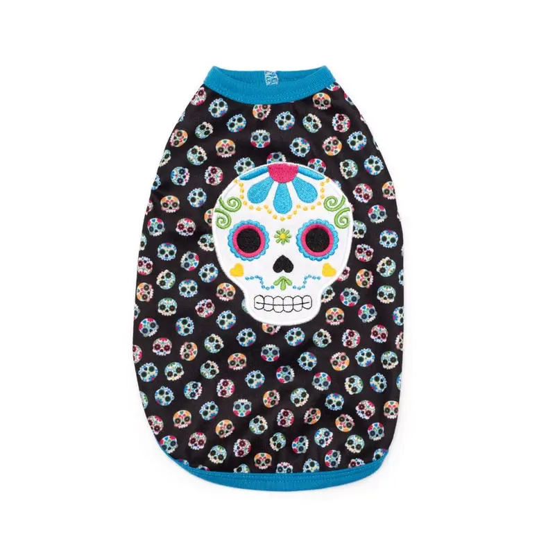 Worthy Dog Halloween Skeletons Dog T-Shirt - Sugar Skull