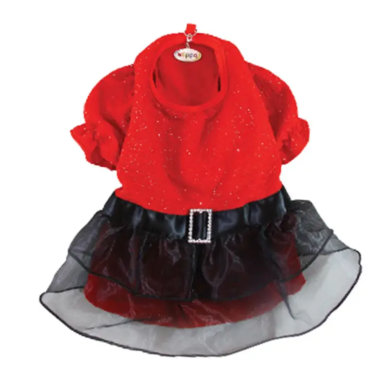 Klippo Sparkling Red Dog Dress with Puffy Sleeves